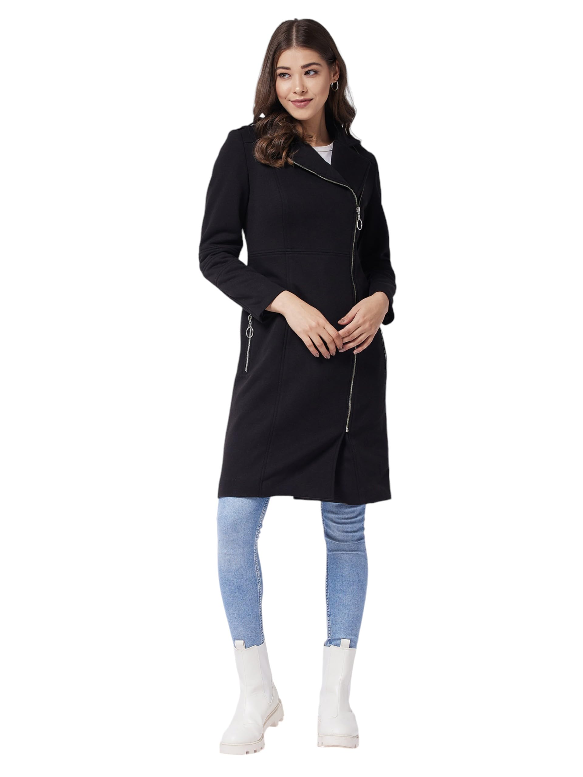 Miss Chase Womens Full Sleeve Solid Knee Length Jacket (MCAW24JKT99-42-62-06, Black, XL)