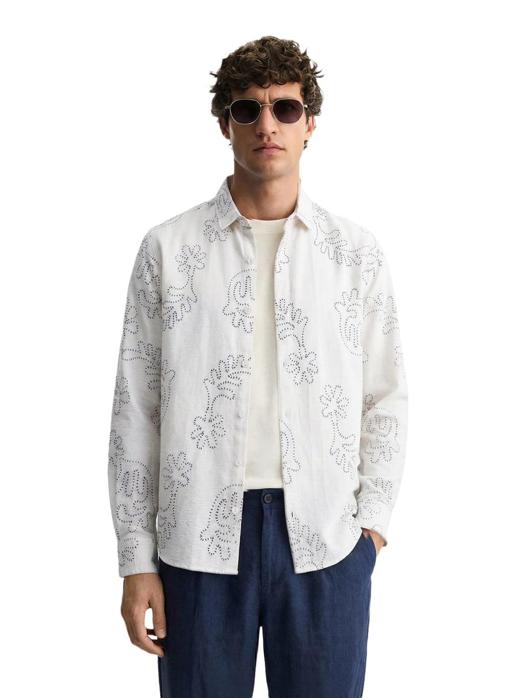 The Indian Garage Co Mens Slim Fit Printed Cutaway Collar Long Sleeves Resort Shirt