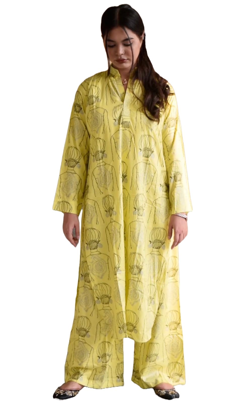 ANNI DESIGNER Womens Rayon Viscose Straight Printed Kurta with Palazzo (Canva YELLOW-VKS01_XL_Yellow_X-Large)