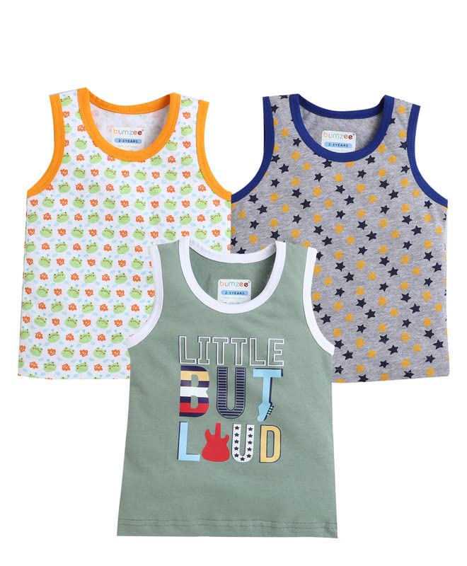 BUMZEE Green & White Boys Sleeveless Vest Pack of 3 Age - 3-6 Months