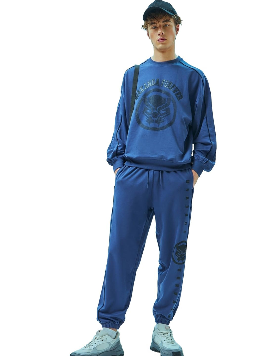 Bewakoof Official Marvel Merchandise Mens Graphic Printed Oversized Fit Full Sleeve Round Neck Terry Co-ordinates_ 620002 Blue 