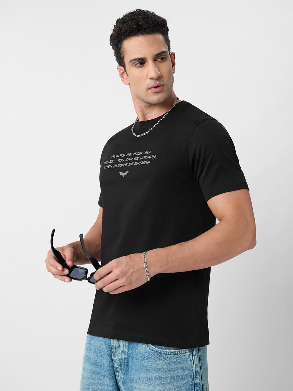 The Souled Store Batman: Always Be Batman Men and Boys Short Sleeves Round Neck Black Graphic Printed Regular Fit Cotton T-Shirt