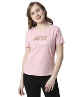 Pepe Jeans Solid Cotton Round Neck WomenS T-Shirt (Pink, Small)