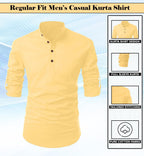 Finivo Fashion MenS Cotton Blend Solid Full Sleeve Short Kurta Shirt Yellow