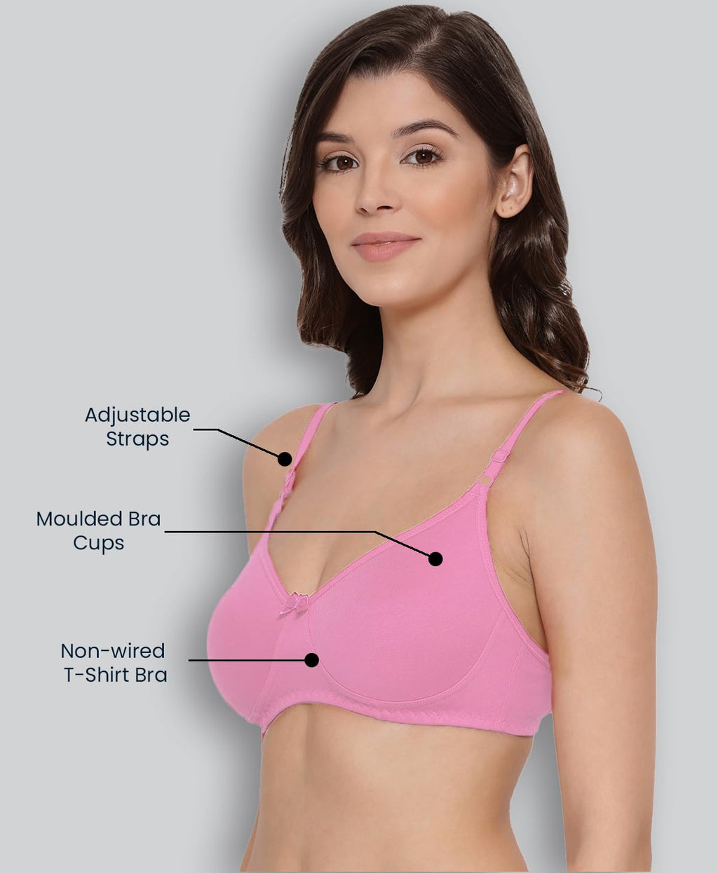 Lyra WomenS Cotton Non Padded Non- Wired Regular Moulded Bra Pink