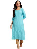Libas Women'S Rayon Blend Embellished Straight Kurtas (26751_Blue