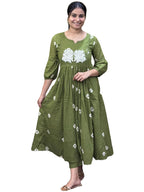 ANNI DESIGNER Womens Rayon Blend Anarkali Printed Kurta with Pant (ANVESHI Methi_L_Green_Large)