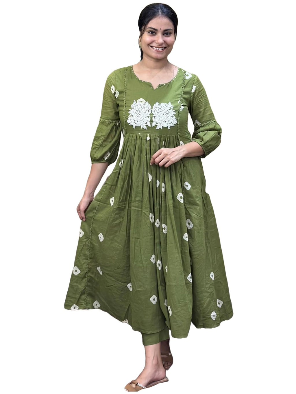 ANNI DESIGNER Womens Rayon Blend Anarkali Printed Kurta with Pant (ANVESHI Methi_4XL_Green_XXXX-Large)