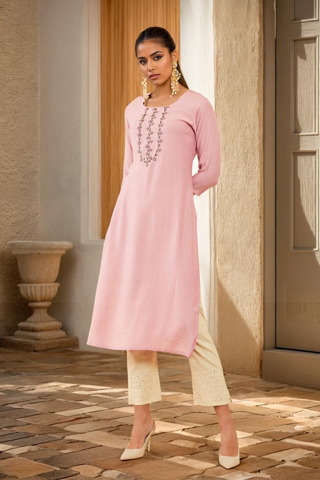 Soch Womens Pink Viscose Kurta With Beads And Stones