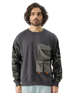 The Souled Store Black Ops Men and Boys Long Sleeve Round Neck Grey Oversized Fit Sweatshirts Oversized Sweatshirts for Men Hood