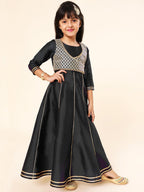 A.T.U.N. (ALL THINGS UBER NICE) Girls Woven Design Gota Jacket Anarkali Gown Black
