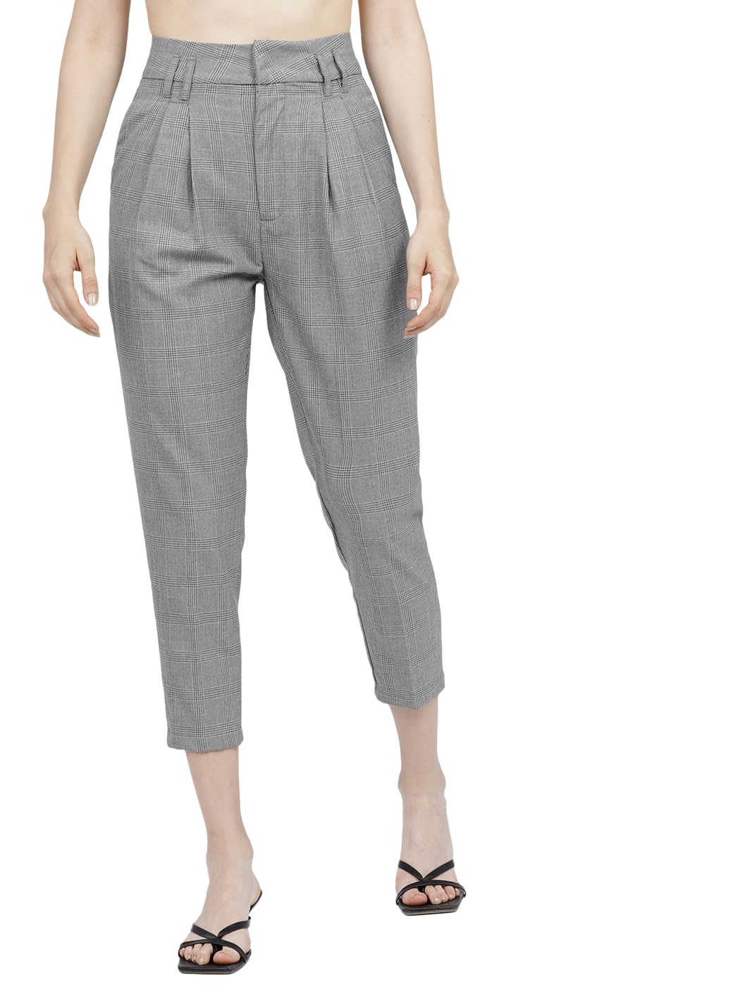 Tokyo Talkies Womens Checks Pleated Trouser With Belt | Women Trousers 30