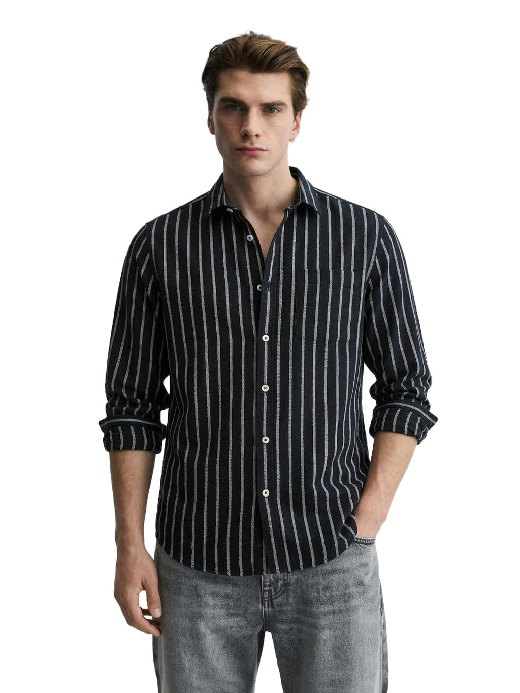 The Indian Garage Co Mens Regular Fit Striped Cutaway Collar Full Sleeves Sweater