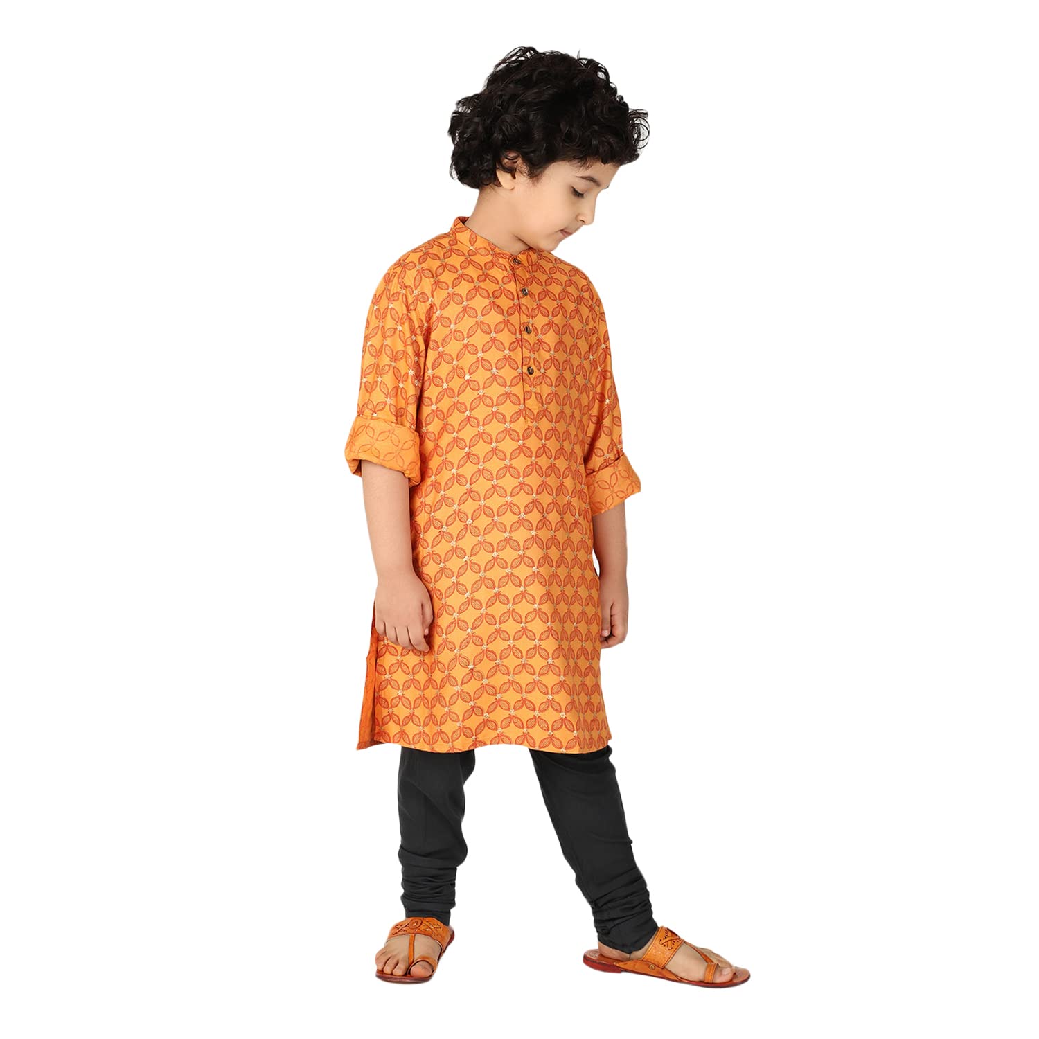 Fabindia Viscose Tussar Printed Long Kurta (Orange-10659981)