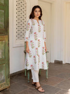 ANNI DESIGNER Womens Rayon Viscose Anarkali Printed Kurta with Pant (Dilam White_XXL_White_XX-Large)