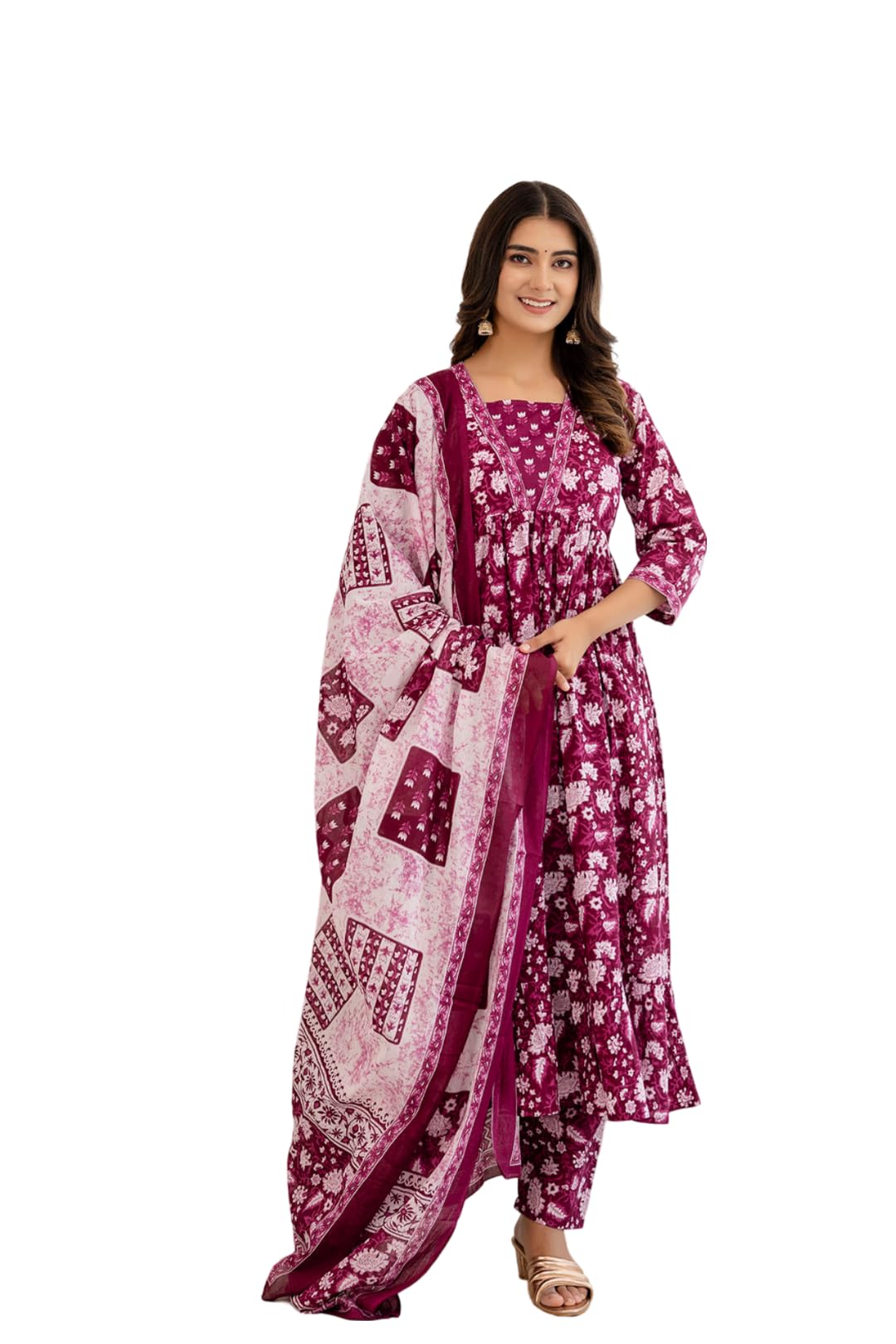 Shienzy Cotton Blend Square Neck Kurta Set With Dupatta For Women | Women Kurta Sets With Dupatta (1609-1610) (In, Alpha, Xl, Re
