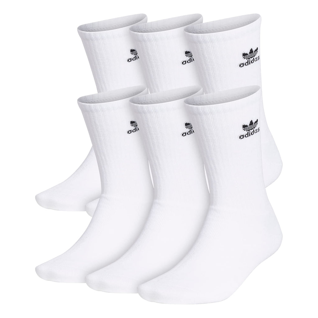adidas Originals Trefoil (6-Pair) Crew Sock, White, Large