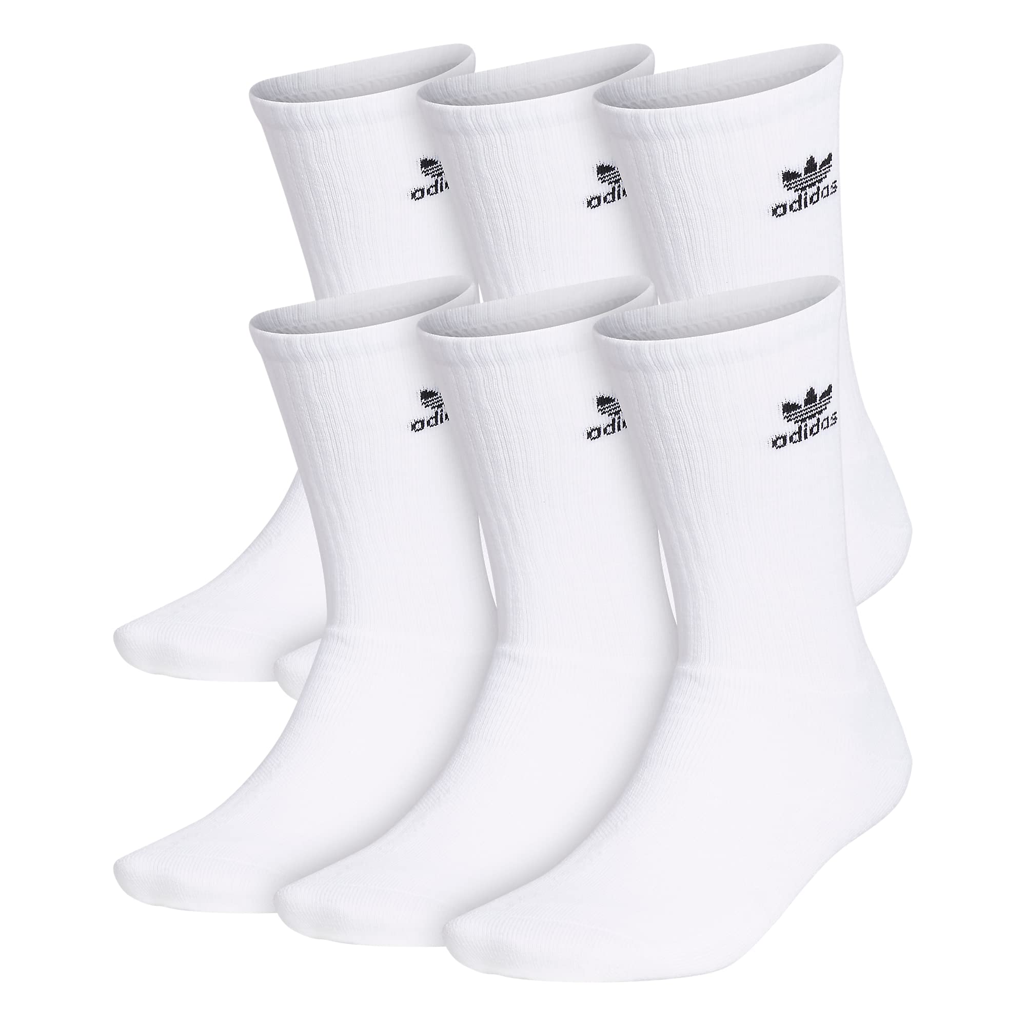 adidas Originals Trefoil (6-Pair) Crew Sock, White, Large