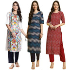 Pinkmint WomenS Crepe Printed Kurta And Pant Set (Pack Of 3)