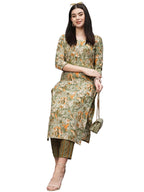 ANNI DESIGNER Womens Cotton Blend Straight Printed Kurta with Pant (Seep Green_M_Green_Medium)