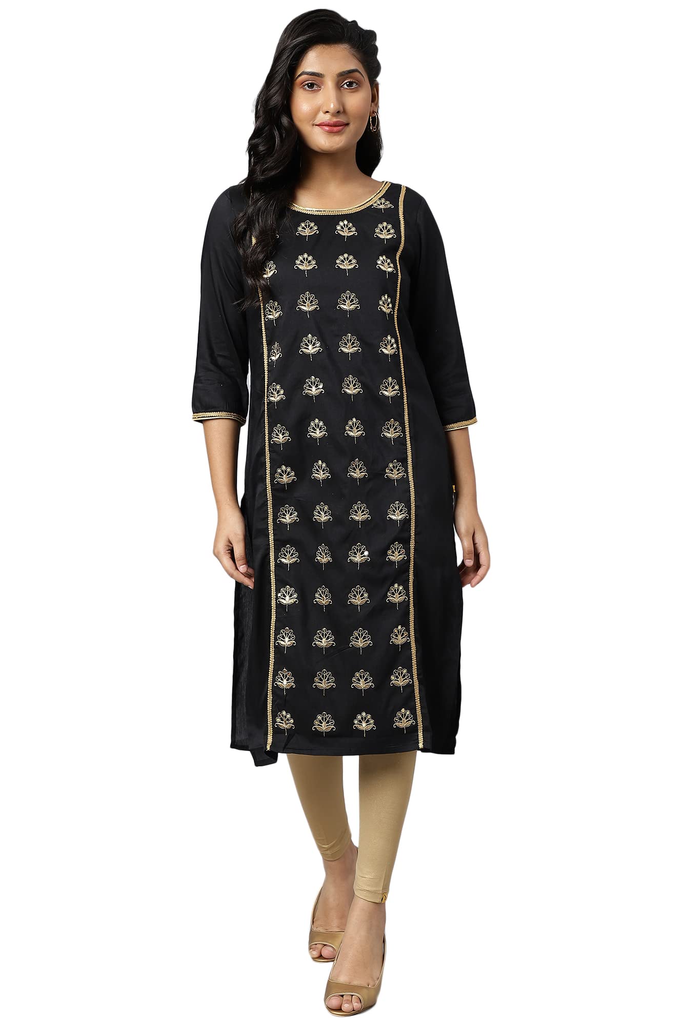 Aurelia Women Black Viscose Blend Solid Straight Kurta_22AUA13481-703712_S