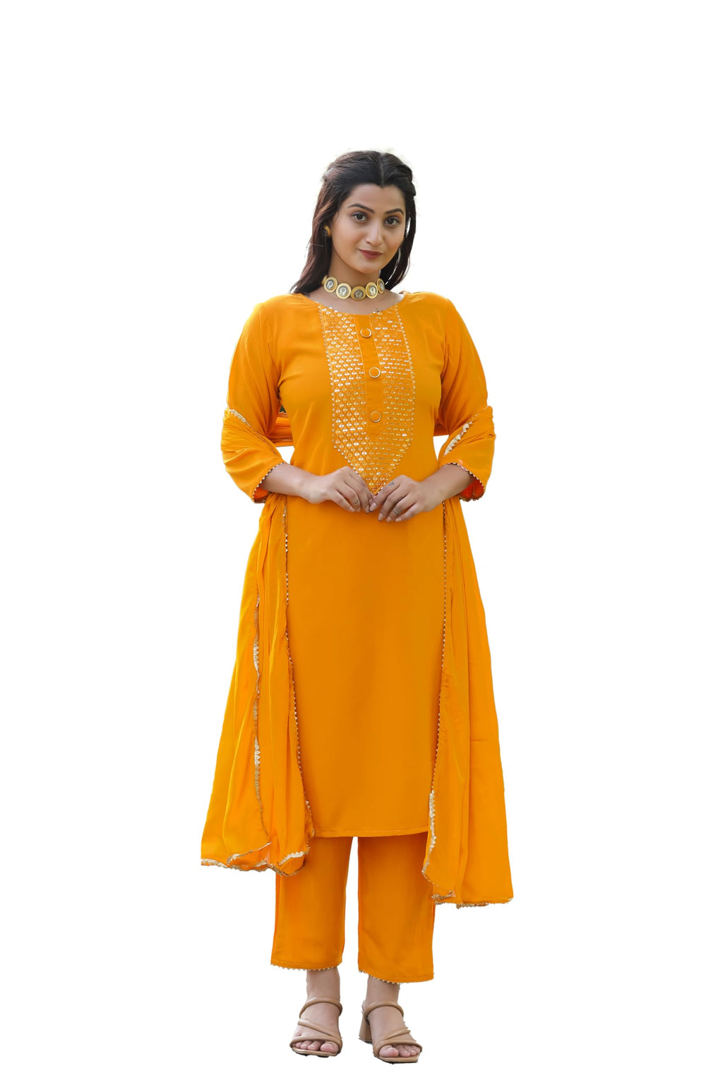 Womanista Women'S Poly Crepe Kurtaset_1243_Yellow