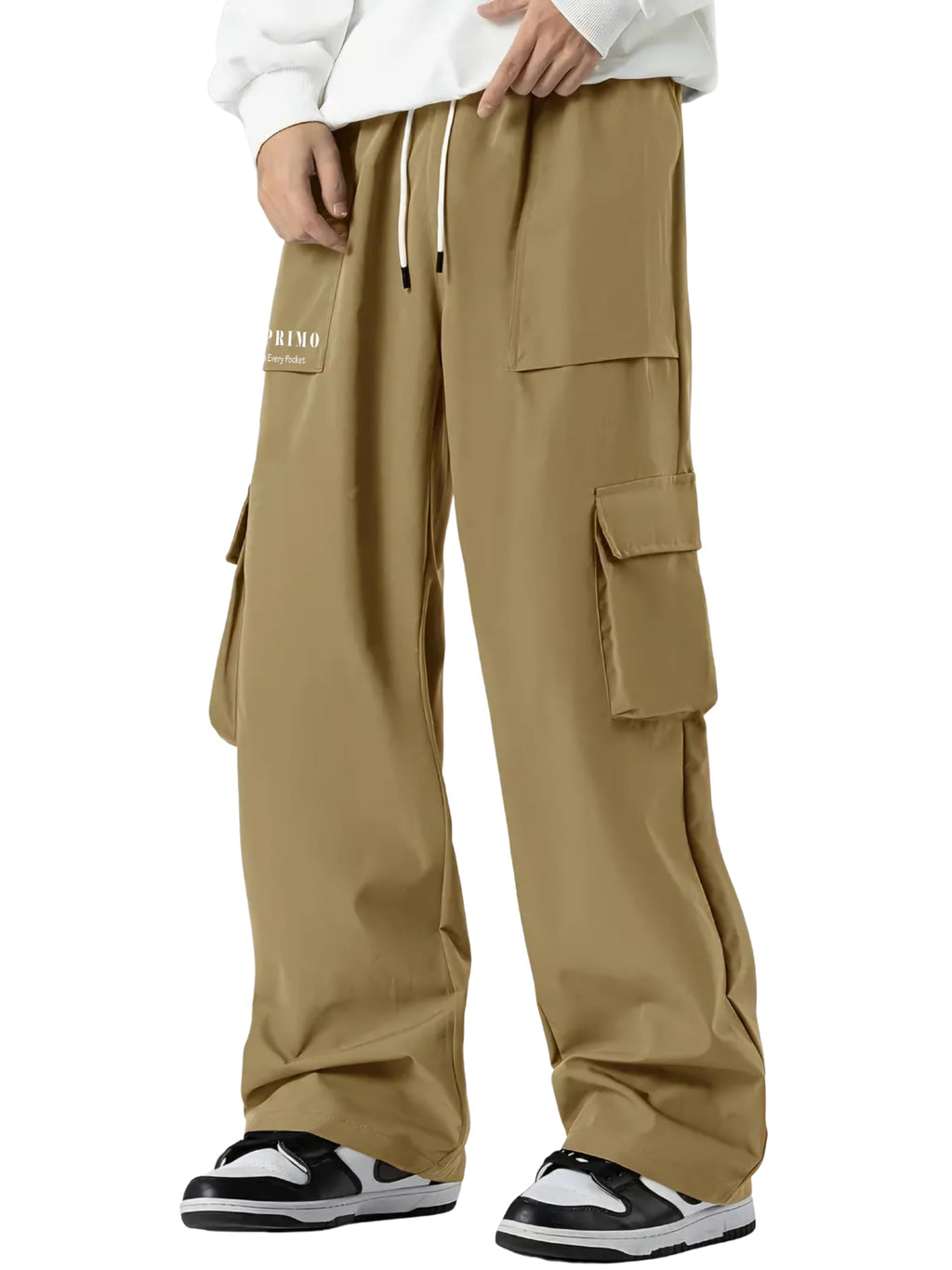 Indoprimo MenS Cotton Blend Trousers Cargo Style With Drawstring Both Side Pockets Solid Pattern Regular Fit And Long Length Cr