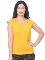 Clovia Womens Cotton Rich Solid Cap Sleeve T-Shirt (LT0142P07_Yellow_S)