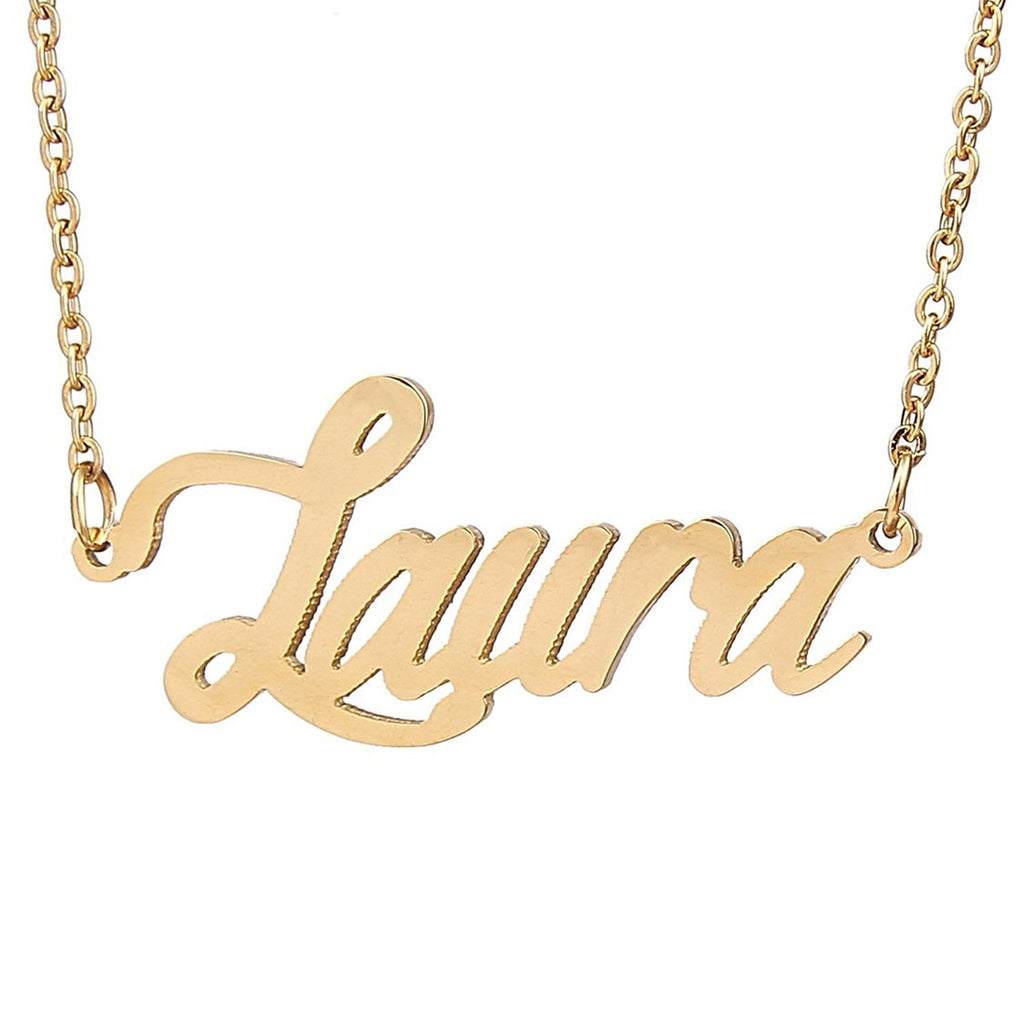 HUAN XUN Gold Color Plated Unique Name Chain Necklace Christmas Gift, Laura