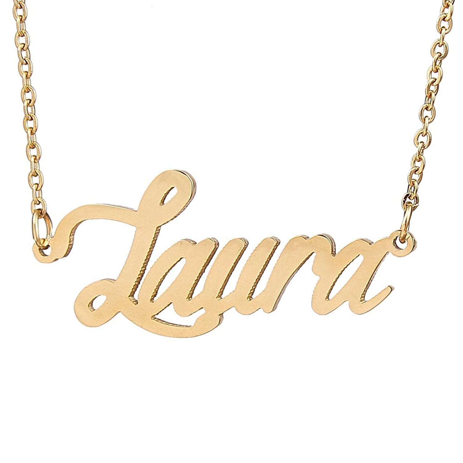 HUAN XUN Gold Color Plated Unique Name Chain Necklace Christmas Gift, Laura