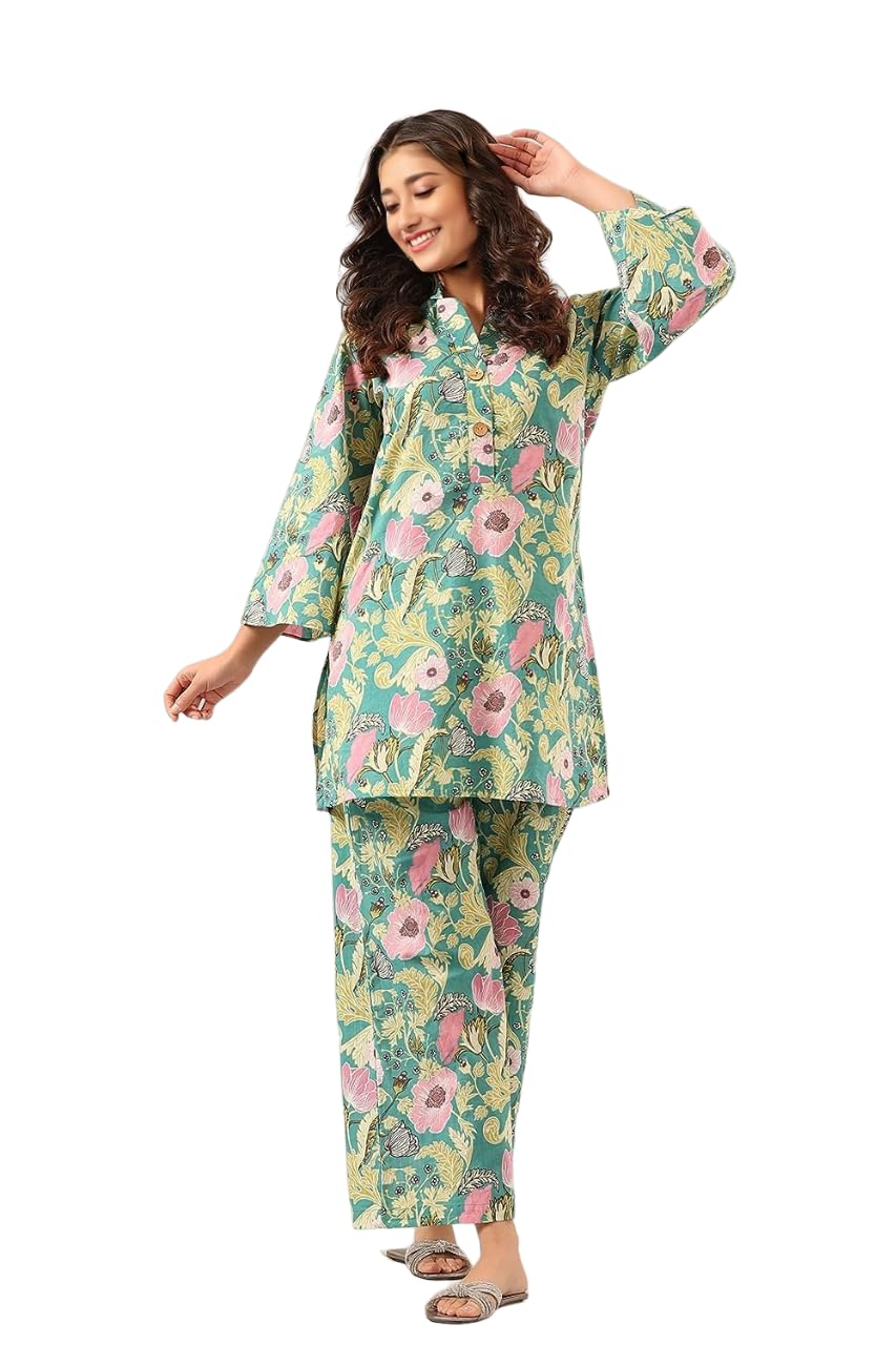LookMark Womens Trendy Printed Cotton Blend Straight Light Green Color Kurta and Palazzo Set (KS2075-XL)