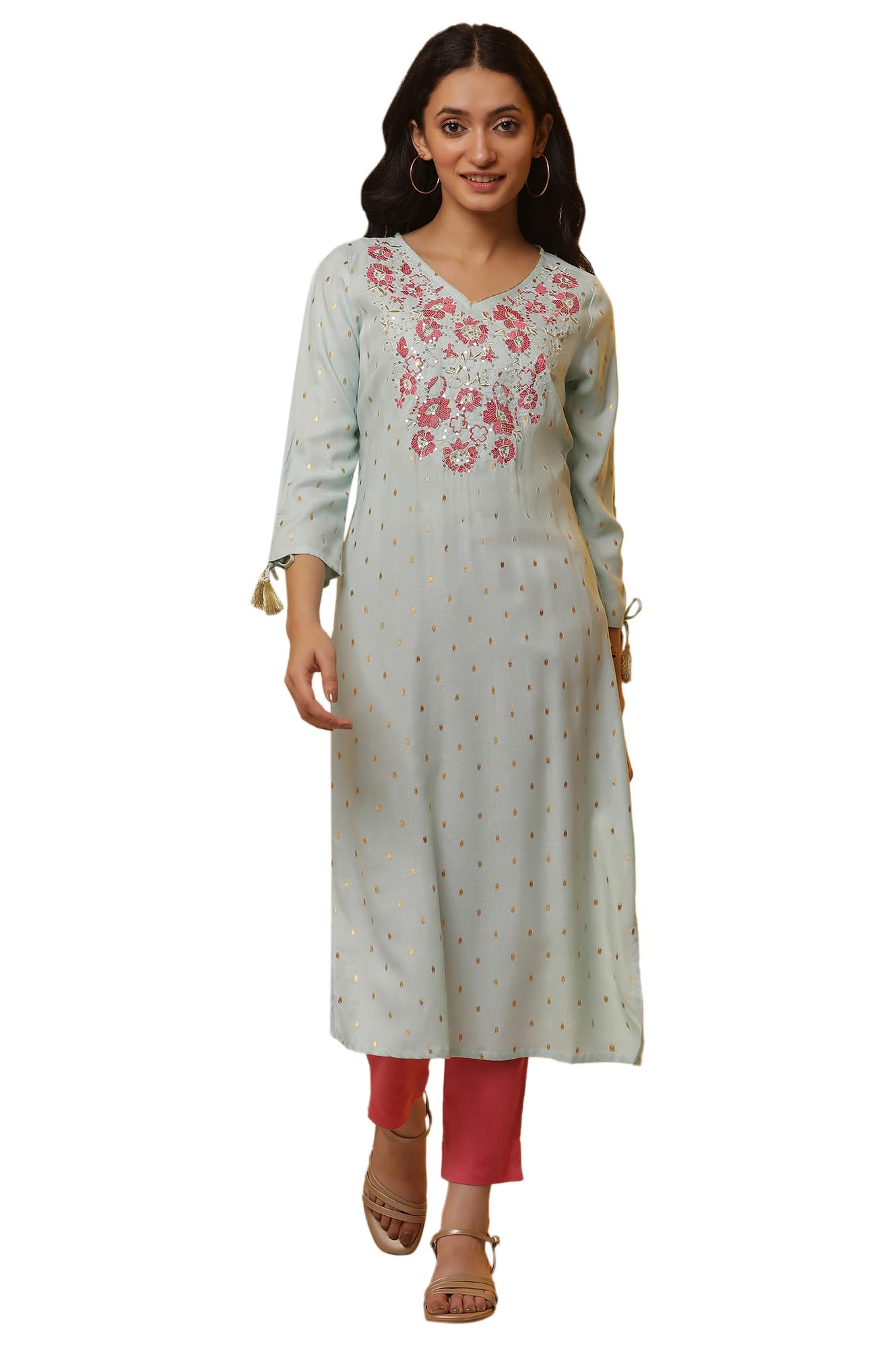 Blue Embroidered Festive Kurta (Size: L)-24Fea15054-508186