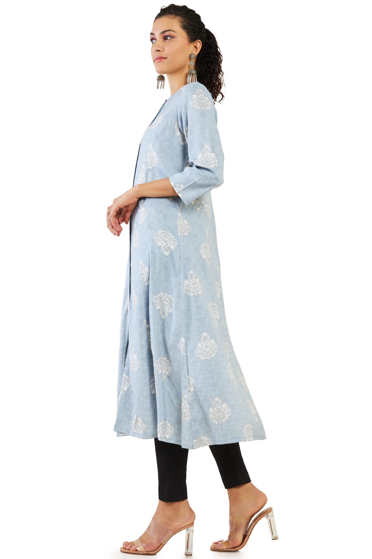 Soch Women Light Blue Rayon Printed Kurta