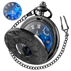 Tiong Roman Numerals Scale Pocket Watch Blue Starry Night Moon Dial Men Pocket Watch with Chain Christmas Graduation Birthday Gi
