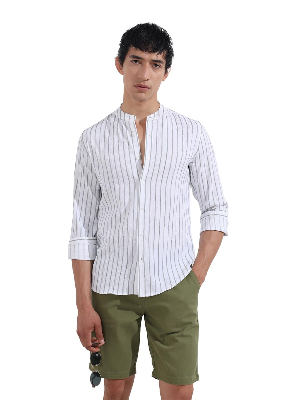 The Indian Garage Co Mens Regular Fit Vertical Striped Mandarin Collar Long Sleeves Sweater