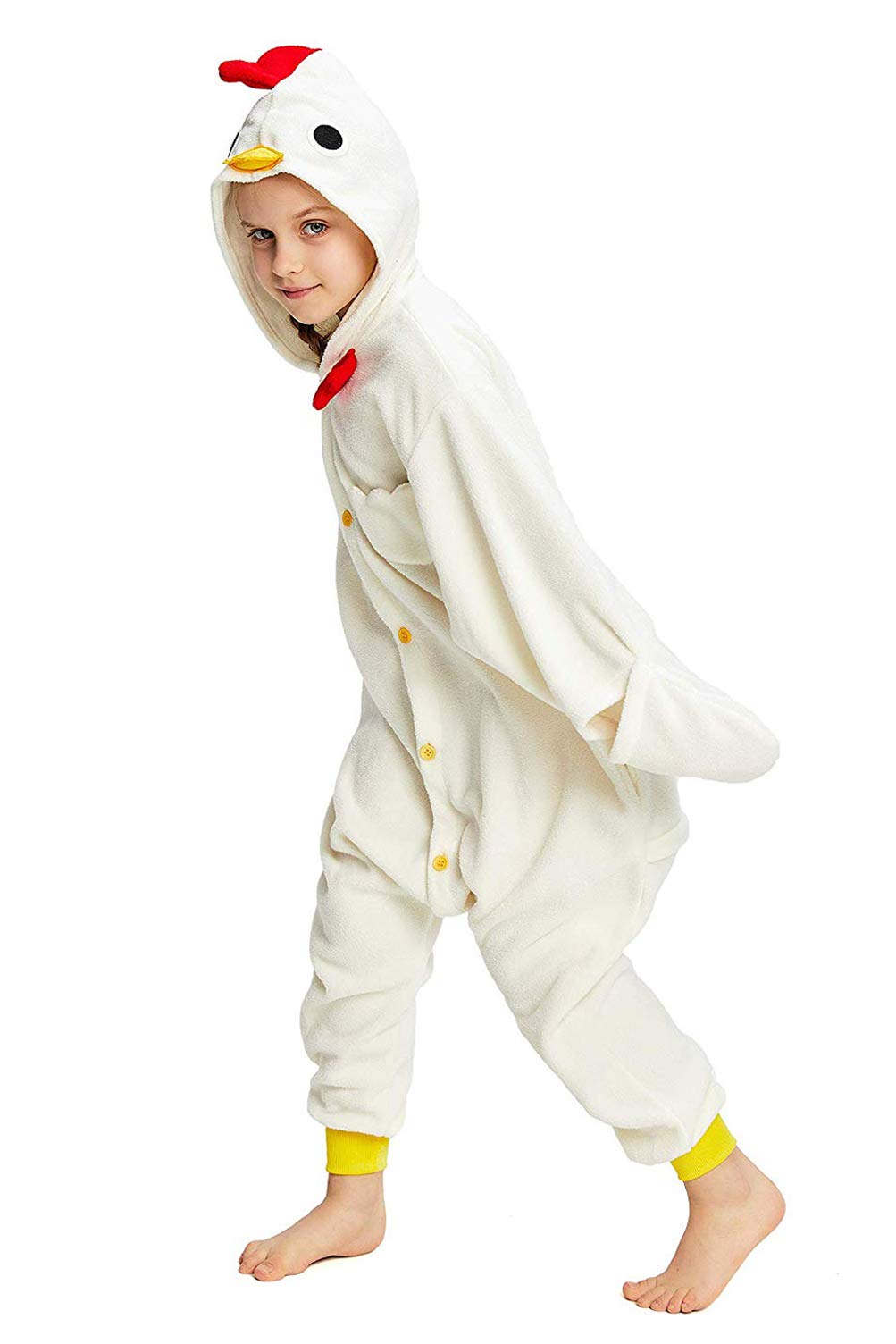 CANASOUR Chicken Onesie Kids Animal Rooster Farm Halloween Cosplay Costume for 5T Girls Unisex Outfuit One Piece Hooded Soft Paj