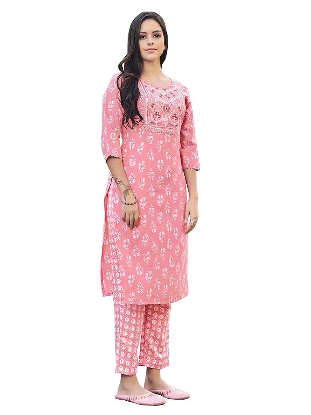 Nainvish Women Kurta With Pant (Sd441_Kb-Xl) Pink