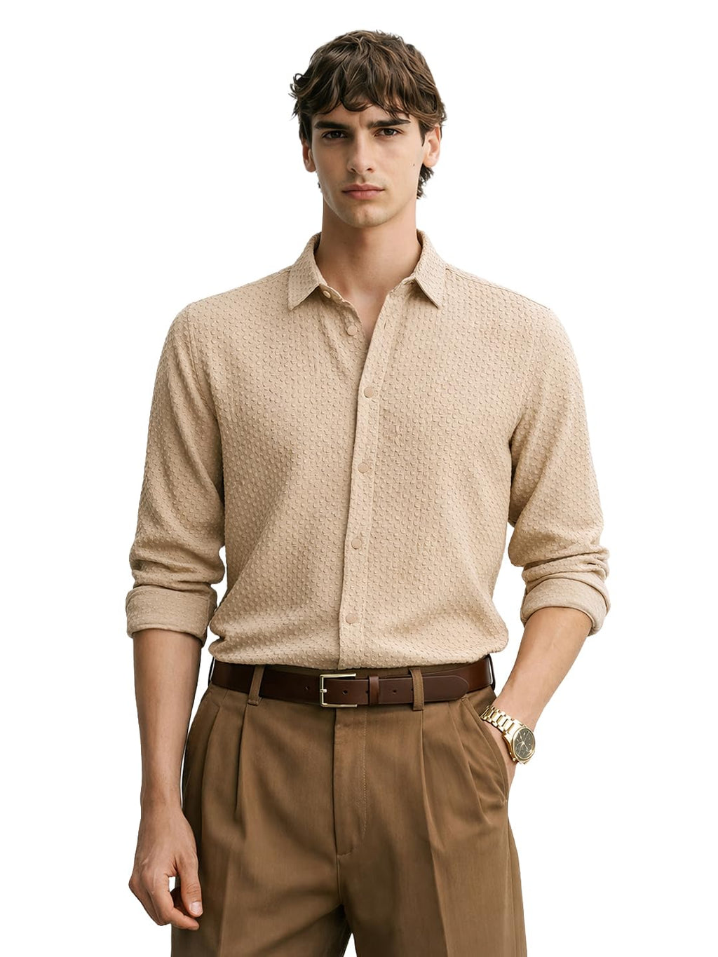 The Indian Garage Co Mens Slim Fit Textured Cutaway Collar Long Sleeves Party Streatchable Shirt