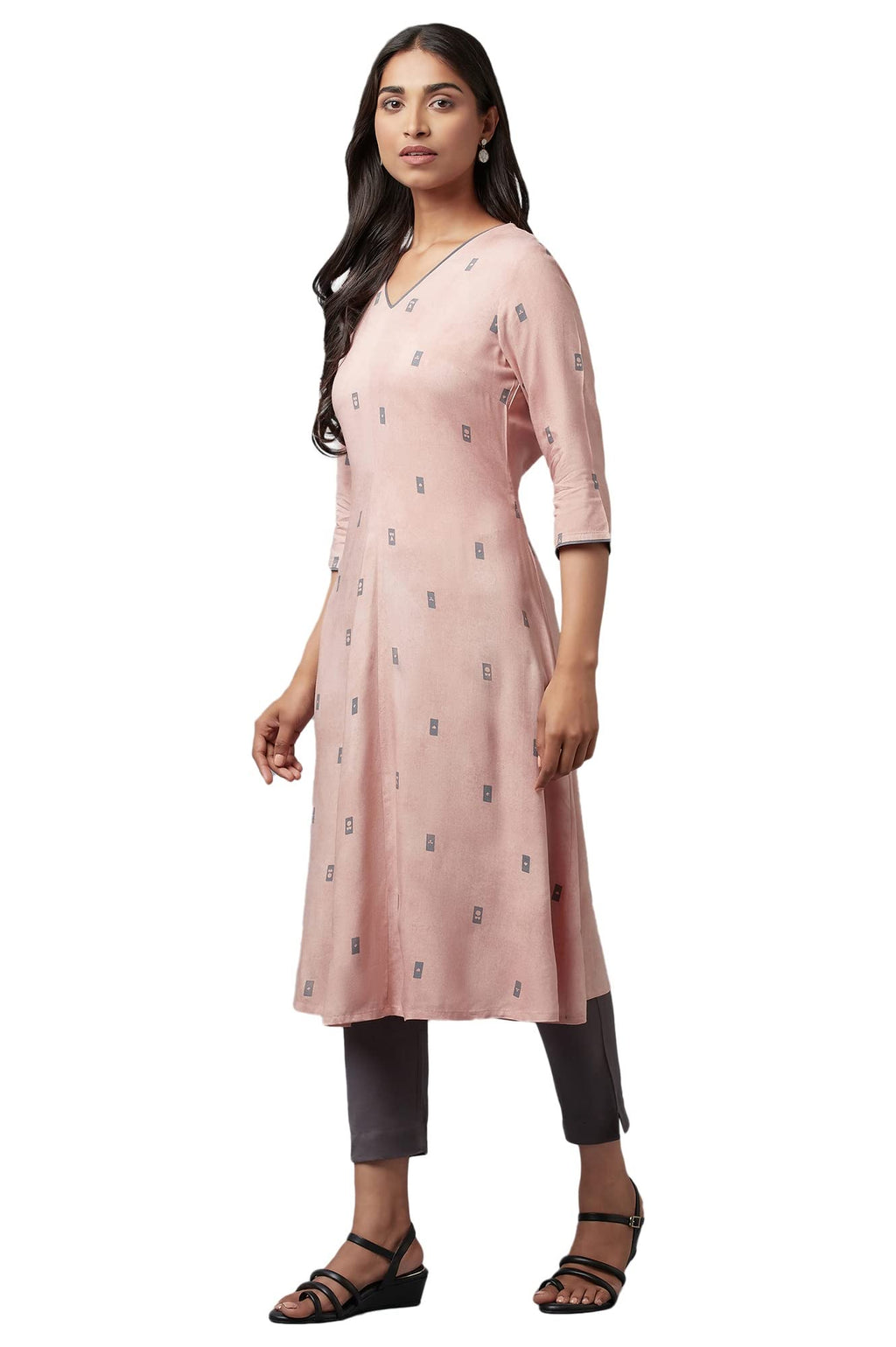 W For Woman Women Viscose Regular Fit Salmon A-Line Regular Kurta