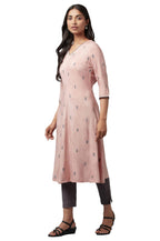 W For Woman Women Viscose Regular Fit Salmon A-Line Regular Kurta