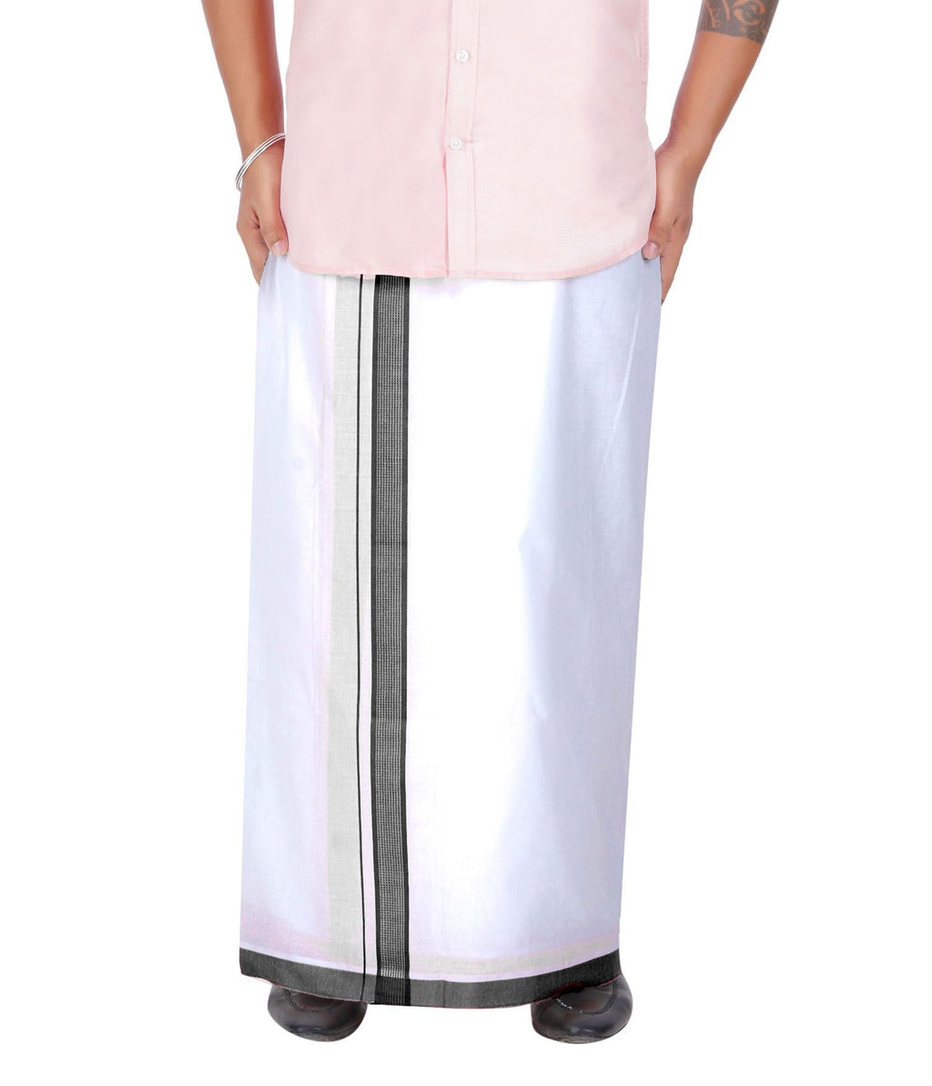 Prakasam Cotton MenS Double White Dhoti With Dobby Design Border (1.30 X 3.60 Meter)