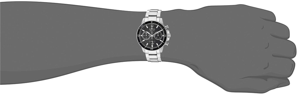 Bulova Men's Marine Star Series C Stainless Steel 6-Hand Chronograph Quartz Watch, Black Dial Style: 96B272