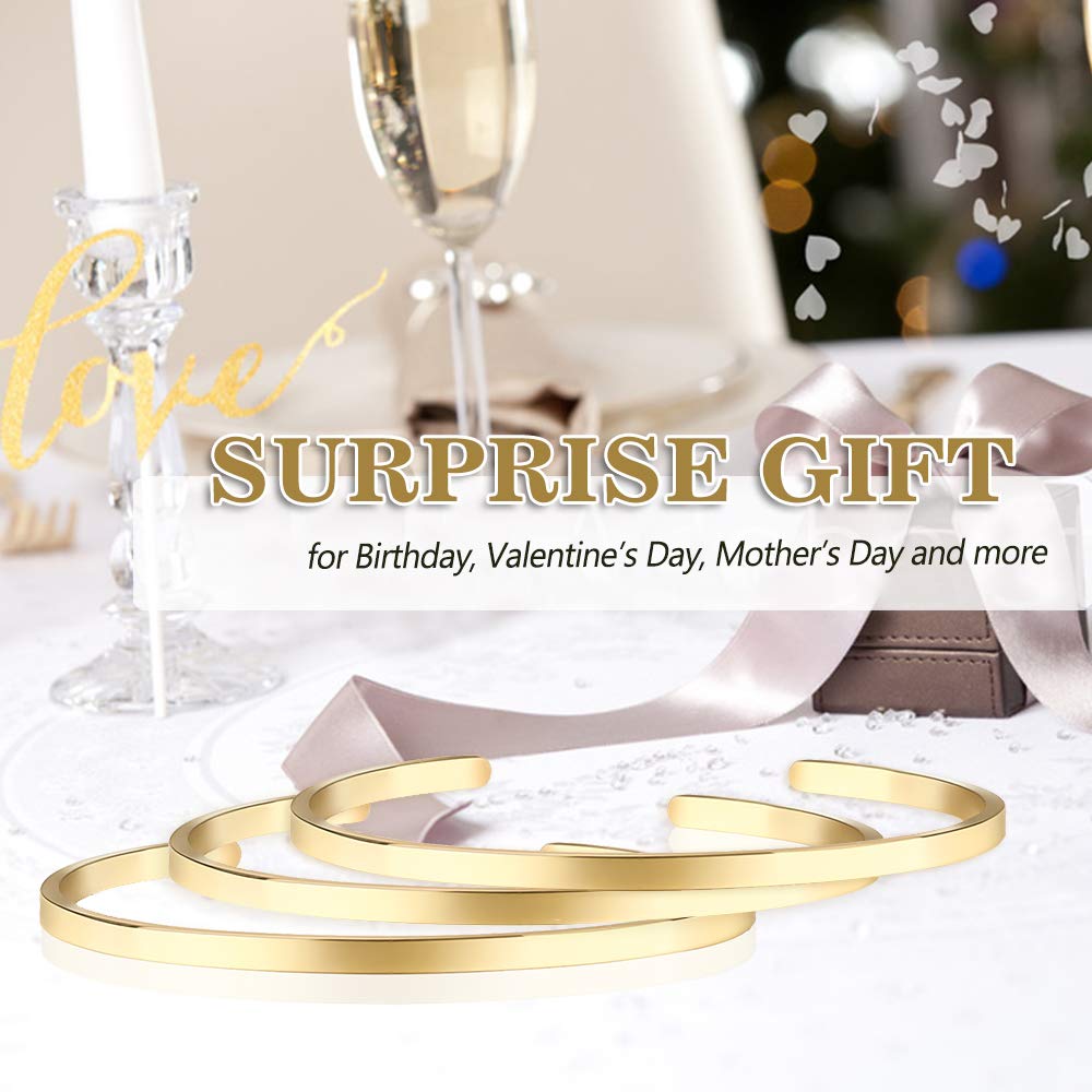 Lolalet Thin Open Cuff Bracelet, Christmas Gift for Girlfriend Wife Mom, 18K Gold Plated Couples Oval Love Bracelets, Plain Poli