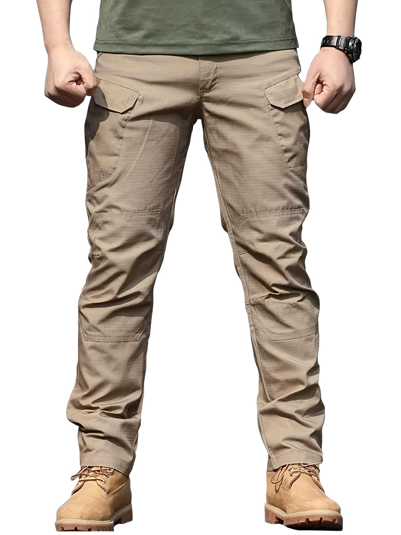 Shasmi Khakhi Mens Durable Comfy, Solid Color, Drawstring Waist, Casual Style, Breathable Fabric, Outdoor, Utility Multi-Pocket 