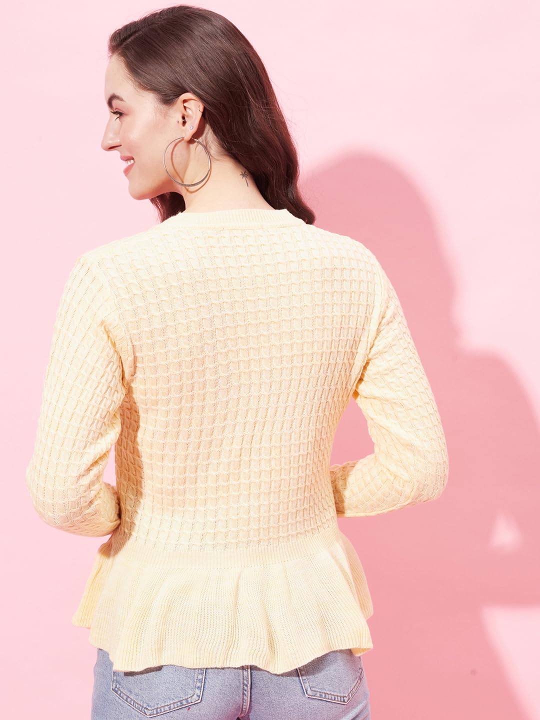 Modeve Cable Knit Round Neck Casual Women Sweater||Winterwear|| Lemon