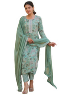 ANNI DESIGNER Womens Rayon Blend Printed Straight Kurta with Pant & Dupatta (VICE Green_XL_Green_X-Large)