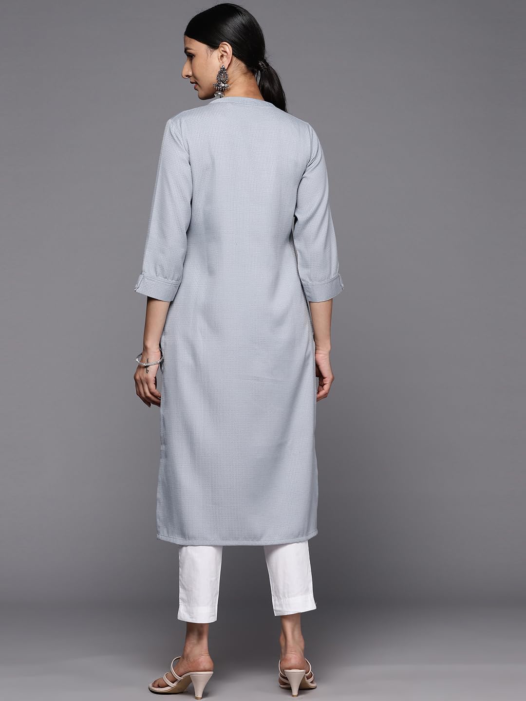Libas Grey Solid Rayon Straight Kurta