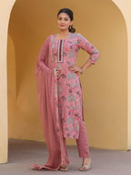 ANNI DESIGNER Women s Rayon Blend Kurta with Trousers and Dupatta, peach, 50