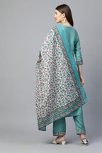 Anni Designer Women'S Silk Blend Straight Kurta With Pant & Dupatta (Deal-Sea-Green)