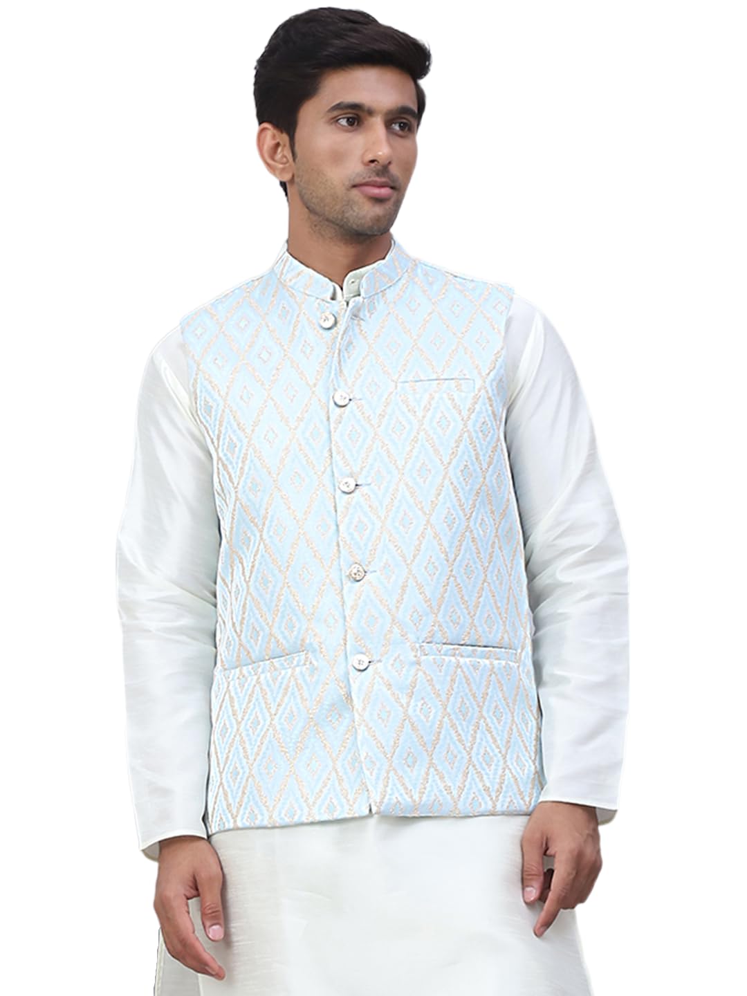 Jompers Mens Embossed Silk Blend Nehru Jacket